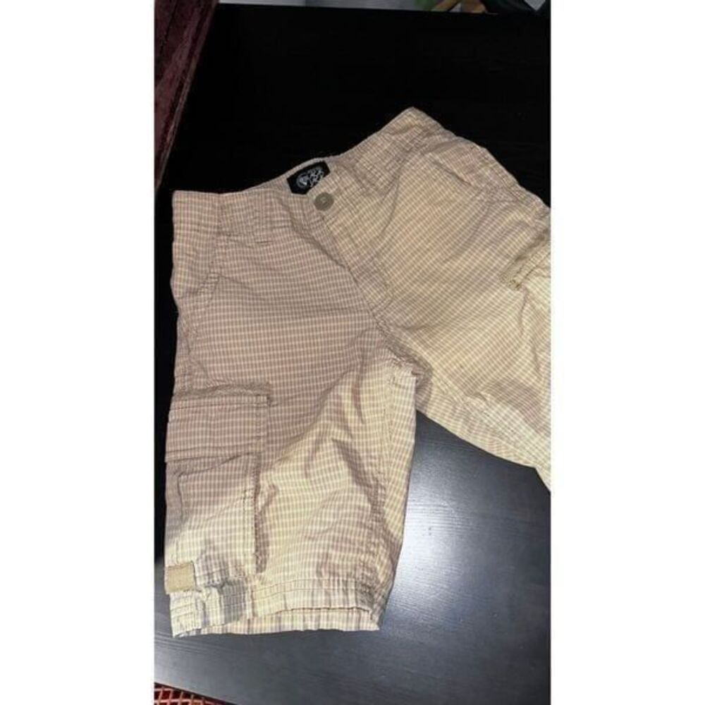Boys 8 kakhy plaid cargo shorts side pockets
